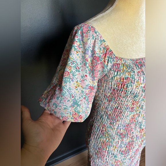 Pink Lily Woman’s Floral Print Stretchy Easter Spring Scrunch Dress Size Small - Picture 2 of 6